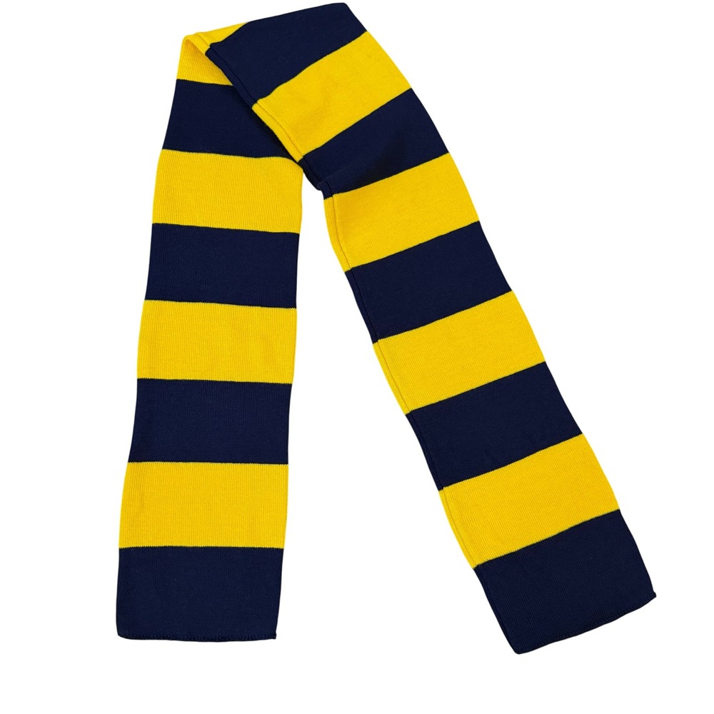 Navy Blue Yellow Stripe Knit‎ Scarf Warm Winter Fashion Accessory